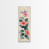 Floral Bouquet With Pink And Red Flowers - Skinny Art Tall Art Framed Canvas Print Japanese Style Art Ukiyo-e Art