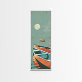 Moonlit Boats Drifting On Calm Waters In Japanese Style Ukiyo-e Art Framed Canvas Print Skinny Art Tall Art