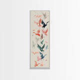 Origami Crane Birds Skinny Art Tall Art Japanese Ukiyo-e Inspired Framed Canvas Print Perfect for Modern Minimalist Spaces