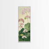 Towering Flower Stalks with Soft Green Leaves against a Pale Background - Skinny Art, Japanese Wall Decor, Framed Canvas Print, Ukiyo-e Style