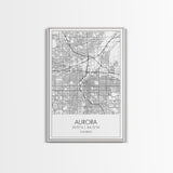 Aurora Street Map, Colorado Map, City Map Print, Travel Lover Gift, Above Bed Art, Minimalist Art, Wall Art, Canvas Print, Canvas Wall Art
