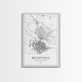 Brownsville Street Map, Texas Map, City Map Art, Modern Art, Wall Art, Canvas Print, Canvas Wall Art, Dorm Décor, Graduation Gift,