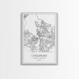 Chesapeake Street Map, Virginia Map, City Map Art, Modern Art, Wall Art, Canvas Print, Canvas Wall Art, Travel Art, Above Bed Décor