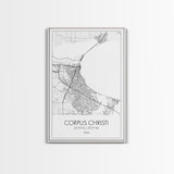 Corpus Christi Street Map, Texas Map, City Map Art, Minimalist Art, Wall Art, Canvas Print, Travel Wall Décor, Gift For Dad, Office Décor