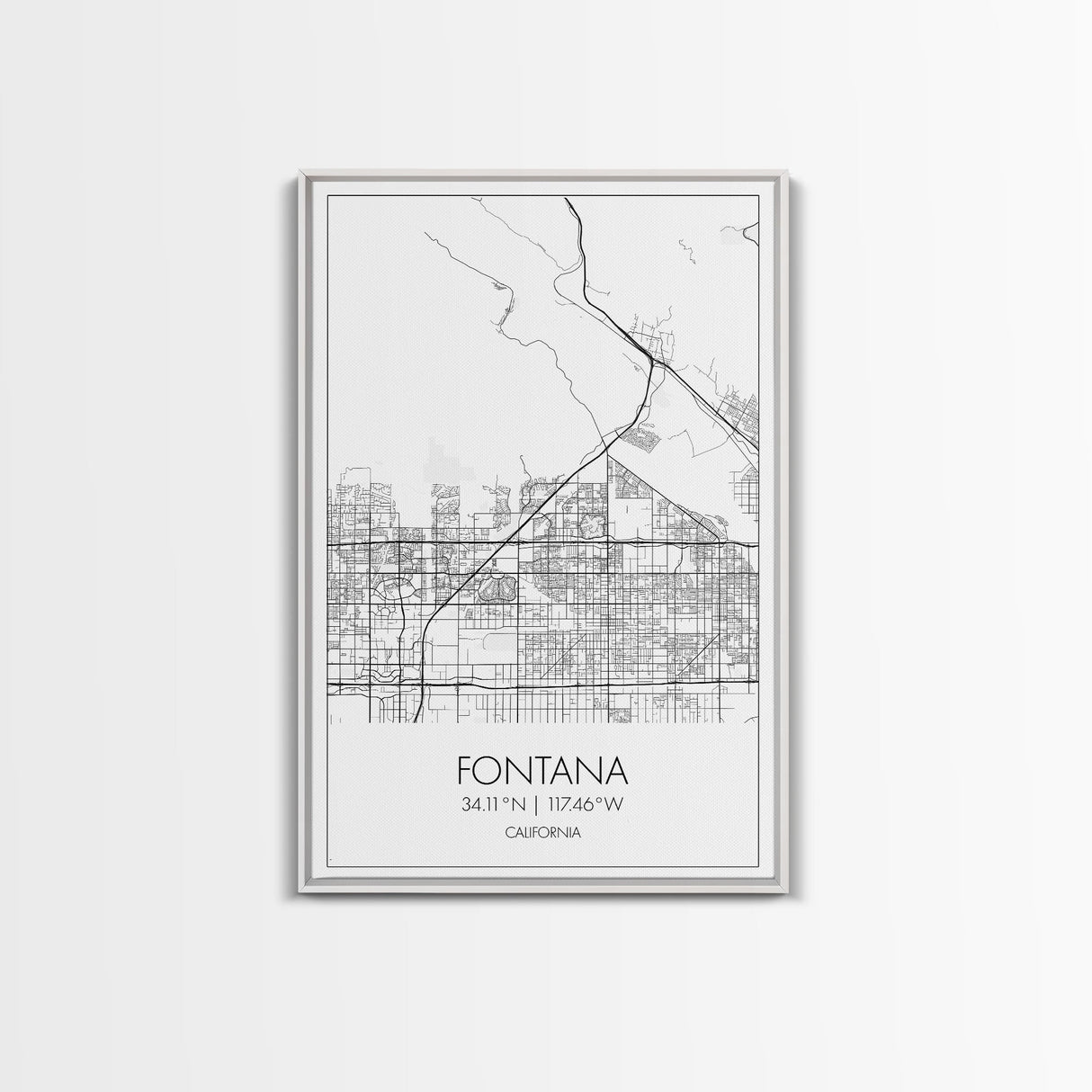 Fontana Street Map, California Map, City Map Art, Minimalist Art, Wall Art, Canvas Print, Unique Wall Art, Travel Décor, Travel Gift For Men