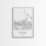 Fontana Street Map, California Map, City Map Art, Minimalist Art, Wall Art, Canvas Print, Unique Wall Art, Travel Décor, Travel Gift For Men