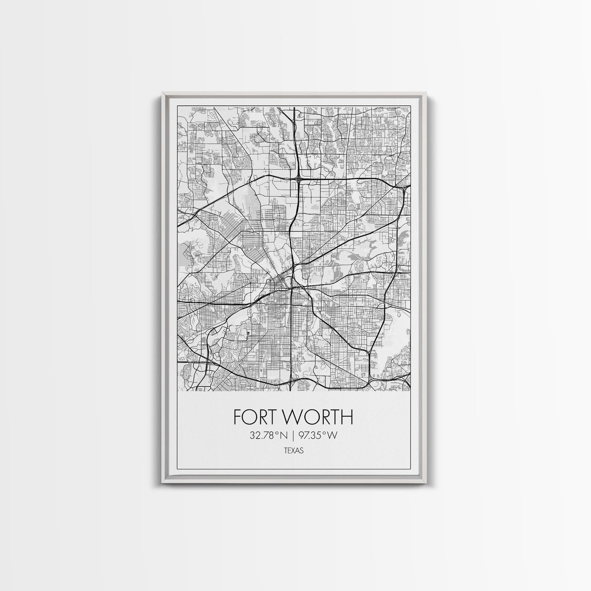 Fort Worth Street Map, Texas Map, City Map Art, Minimalist Art, Wall Art, Canvas Print, Travel Wall Art, Gifts For Women, Man Cave Décor
