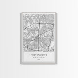 Fort Worth Street Map, Texas Map, City Map Art, Minimalist Art, Wall Art, Canvas Print, Travel Wall Art, Gifts For Women, Man Cave Décor