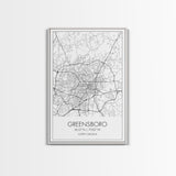 Greensboro Street Map, North Carolina Map, City Map Art, Minimalist Art, Wall Art, Canvas Print, Black And White, Unique Art, Traveler Gift