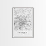 Greensboro Street Map, North Carolina Map, City Map Art, Minimalist Art, Wall Art, Canvas Print, Travel Wall Art, Gift For Travelers