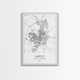 Laredo Street Map, Texas Map, City Map Art, Modern Wall Art, Wall Art, Canvas Print, City Wall Art, Wall Hanging, Gifts For Him, Travel Art