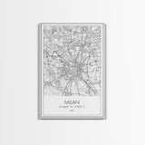 Milan Street Map, Italy Map, City Map Art, Modern Art, Wall Art, Canvas Print, Travel Print, Living Room Wall Art, Gift For Traveler