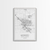 Modesto Street Map, California Map, City Map Art, Modern Art, Wall Art, Canvas Print, Home Décor Wall Art, Friendship Gift, Travel Wall Art