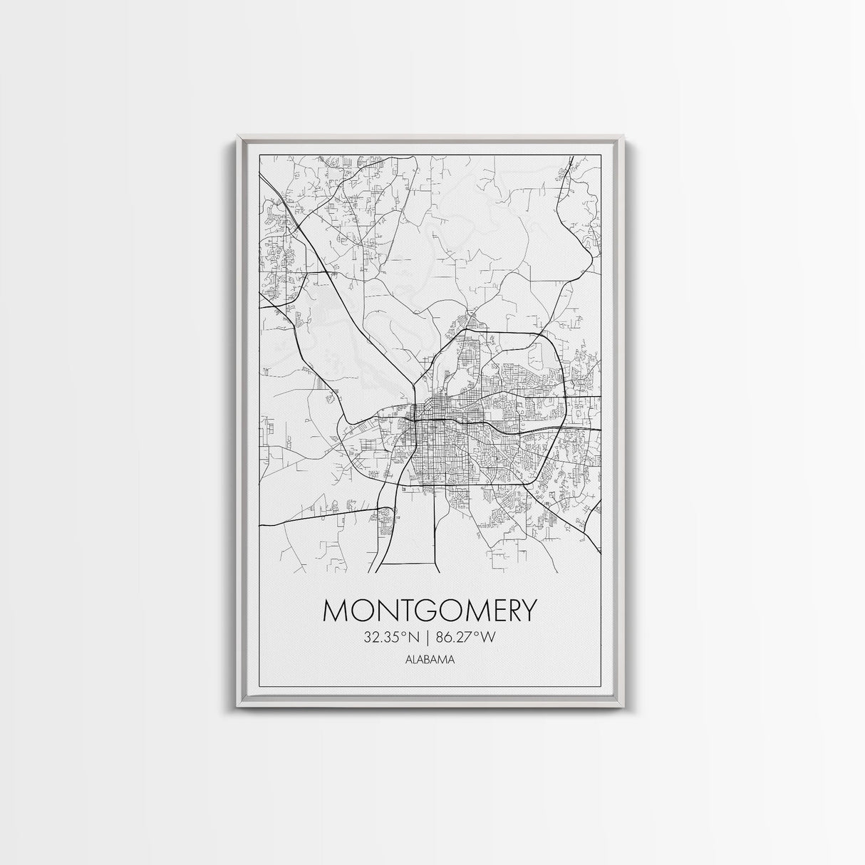 Montgomery Street Map, Alabama Map, City Map Art, Modern Art, Wall Art, Canvas Print, Bedroom Print, Family Gift, Travel Wall Décor