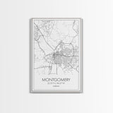 Montgomery Street Map, Alabama Map, City Map Art, Modern Art, Wall Art, Canvas Print, Bedroom Print, Family Gift, Travel Wall Décor