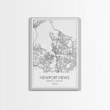 Newport News Street Map, Virginia Map, City Map Art, Modern Art, Wall Art, Canvas Print, Home Wall Décor, Girl Graduation Gift, Travel Art