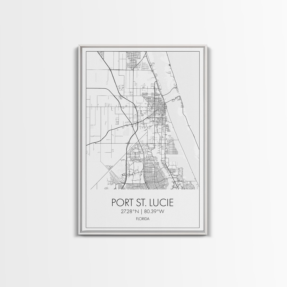 Port St Lucie Street Map, Florida Map, City Map Art, Minimalist Art, Wall Art, Canvas Print, Friend Gift, Black And White Art, Travel Décor