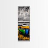 Abstract Canoe Painting Canvas Print Nautical Decor Rustic Wall Art Coastal Landscape Art Blue and Green Wall Art Tall Skinny Art