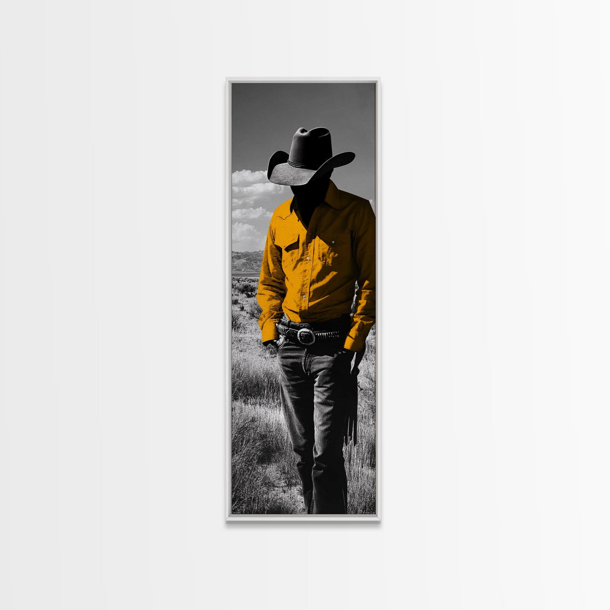Mysterious Cowboy Silhouette Framed Canvas Print | Rustic Western Wall Art | Moody Art | Farmhouse Decor | Southwest Art | Gift Idea