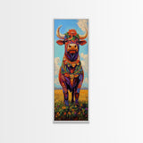 Colorful Cow Painting Framed Canvas Print Whimsical Art Rustic Decor Folk Art Southwest Wall Art Boho Art Gift Idea