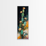 Desert Cactus Bloom Framed Canvas Print Southwest Wall Art Tall Narrow Art Rustic Decor Wildflower Painting