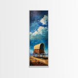 Vintage Covered Wagon Painting Framed Canvas Print, Rustic Wall Art, Farmhouse Art, Moody Art, Landscape Painting, Southwest Wall Art