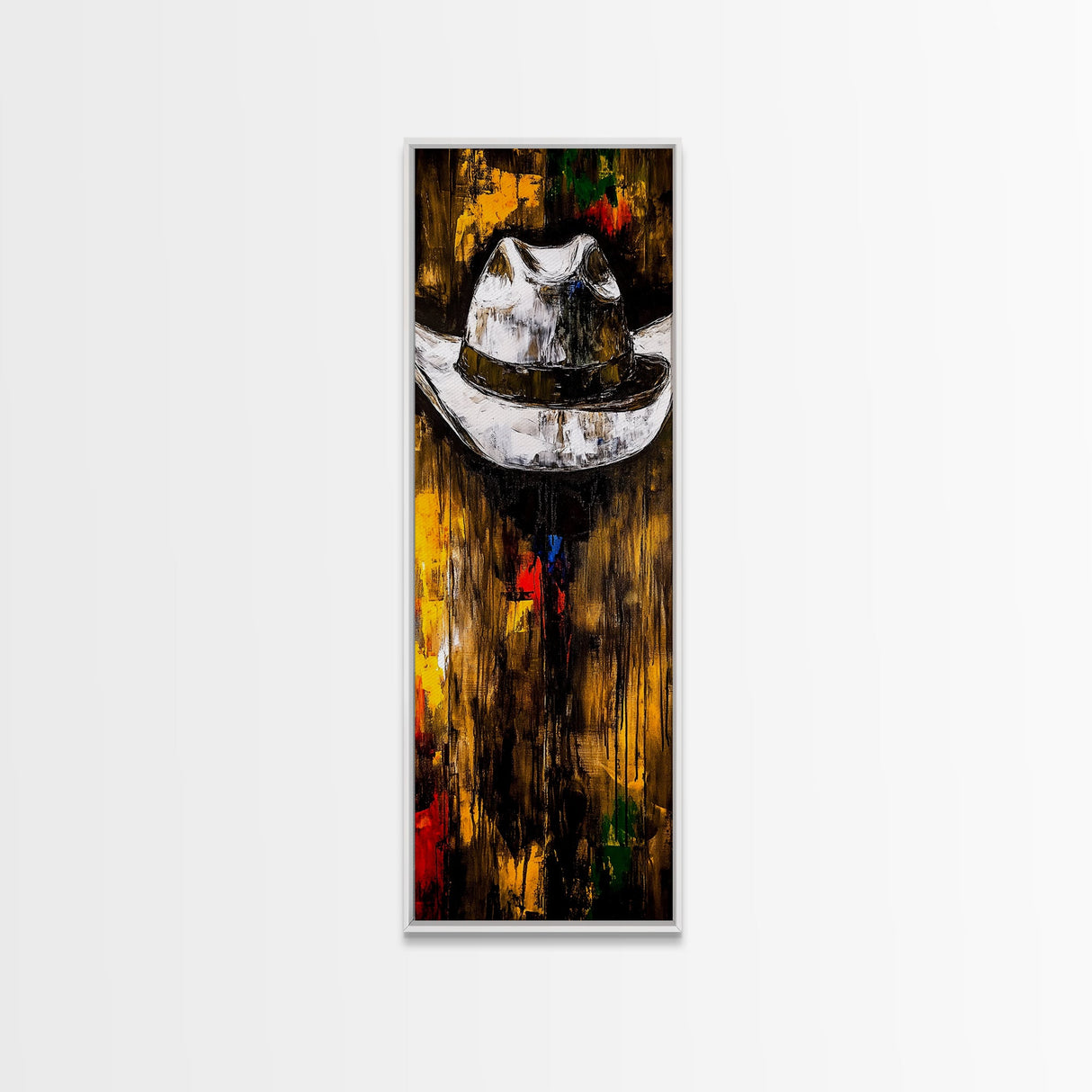 Abstract Cowboy Hat Art Framed Canvas Print, Rustic Wall Art, Moody Art, Southwest Wall Art, Wabi Sabi Art, Tall Narrow Art