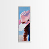 Pink Cowgirl Hat Art Framed Canvas Print, Coastal Cowgirl Wall Art, Light Pink Wall Art, Whimsical Art, Gift Idea for Her, Rustic Decor