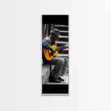 Street Musician with Guitar Framed Canvas Print | Moody Urban Wall Art | Rustic Decor | Music Art | Farmhouse Wall Art | Gift Idea