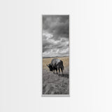 Lone Bison in Field Framed Canvas Print | Rustic Wall Art | Moody Art | Wildlife Painting | Farmhouse Decor | Southwest Wall Art | Gift Idea