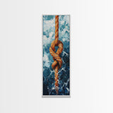 Nautical Rope Knot Painting Framed Canvas Print, Coastal Wall Art, Nautical Decor, Maritime Wall Art, Surf Wall Art, Ocean Art, Extra Wide Art, Rustic Wall Art, Moody Art, Above Couch Art, Gift Idea, Original Painting, Panoramic Art