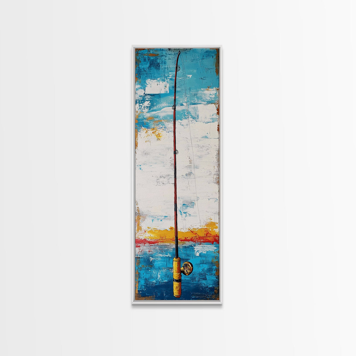 Fishing Rod Painting Canvas Print, Fly Fishing Art, Nautical Wall Art, Rustic Decor, Tall Narrow Art, Coastal Landscape Art, Above Couch Art, Fishing Wall Art, Nautical Decor, Farmhouse Art, Skinny Wall Art, Living Room Art, Gift Idea