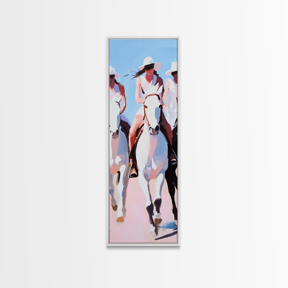 Western Cowgirls Painting Canvas Print, Black Cowgirl Painting, Horse Wall Art, Coastal Cowgirl Wall Art, Farmhouse Art, Rustic Decor, Tall Skinny Art, Vertical Wall Art, Moody Art, Living Room Art, Gift Idea, Modern Wall Decor