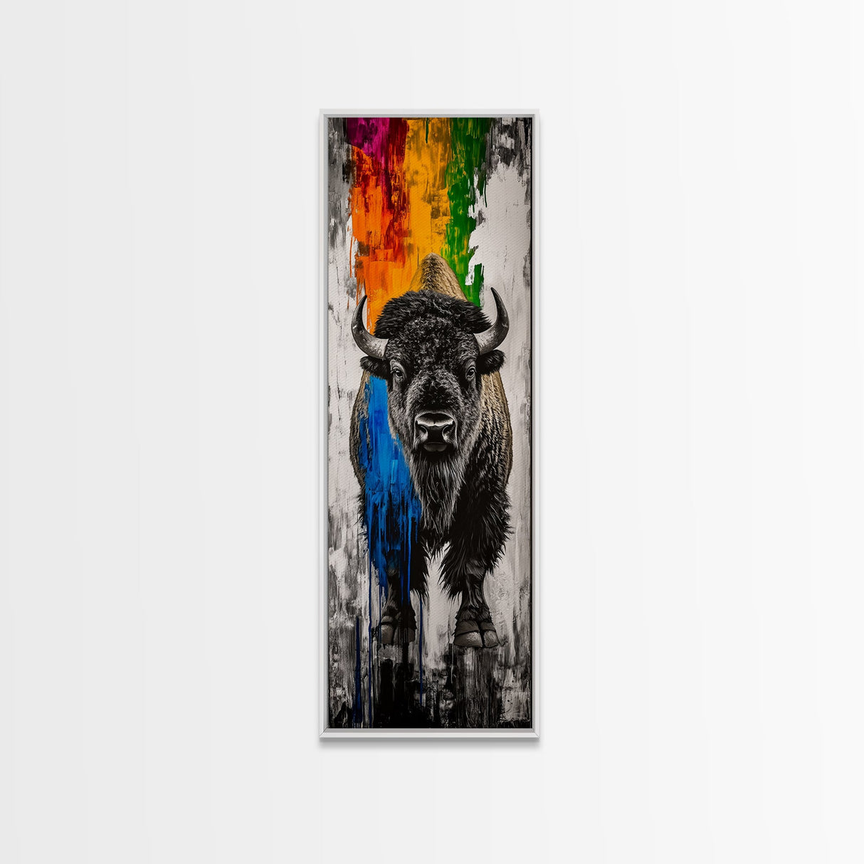 Colorful Bison Canvas Print Pink Orange Wall Art Southwest Wall Art Boho Art Tall Narrow Art Living Room Art Above Couch Art