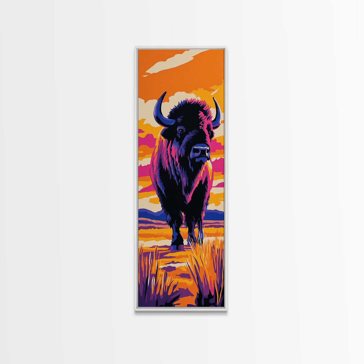 Vibrant Bison Canvas Print Pink Orange Wall Art Southwest Wall Art Rustic Art Tall Narrow Art Gift Idea Him
