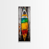 Vibrant Canoe Painting Canvas Print Coastal Landscape Art Nautical Decor Rustic Wall Art Living Room Art Tall Narrow Art