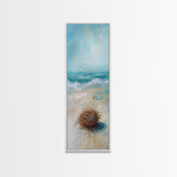 Serene Beach Nest Framed Canvas Print coastal landscape art wabi sabi wall art minimalist art nautical decor ocean painting seascape