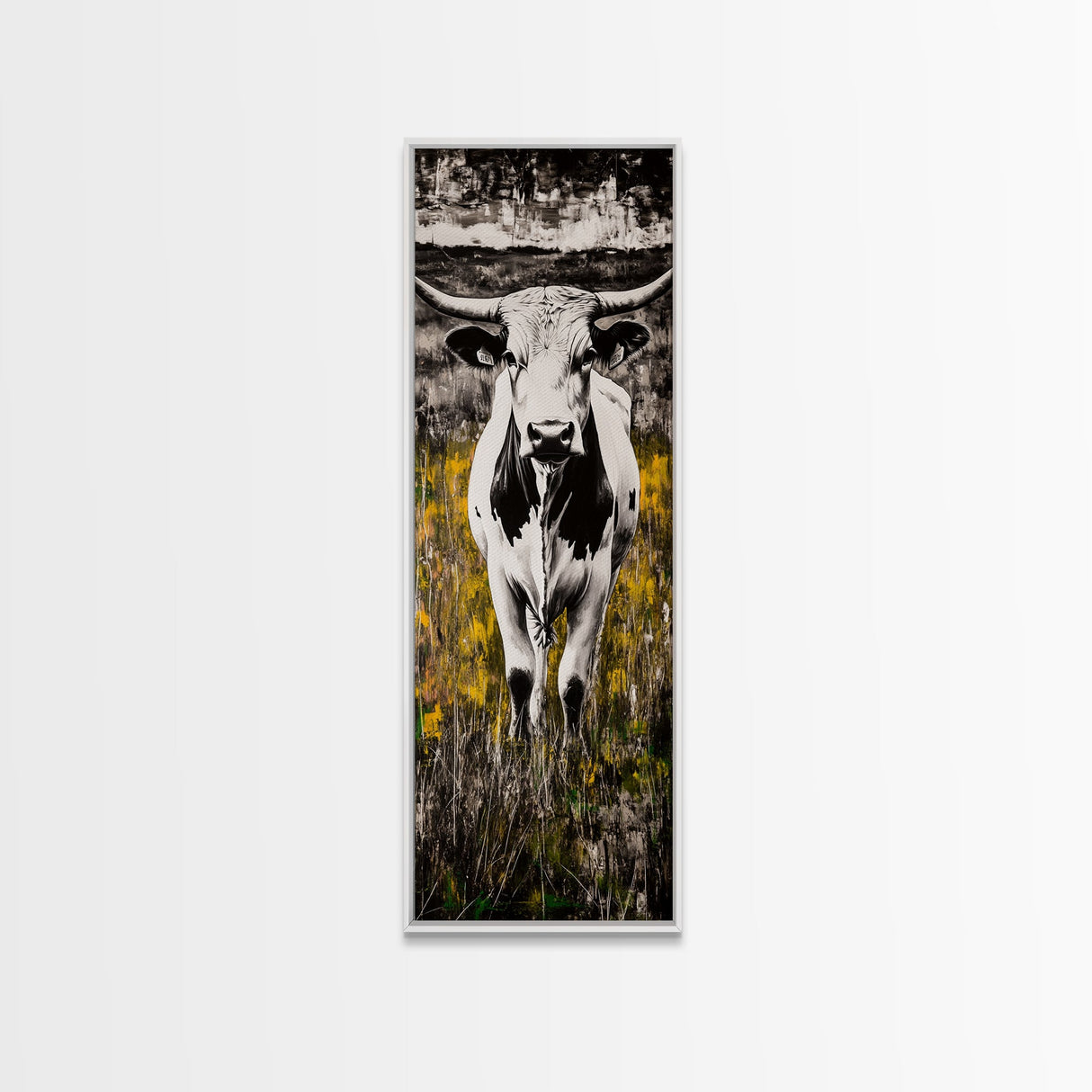 Moody Black and White Cow Canvas Print rustic wall art farmhouse decor southwest wall art bull and bear art wabi sabi wall art