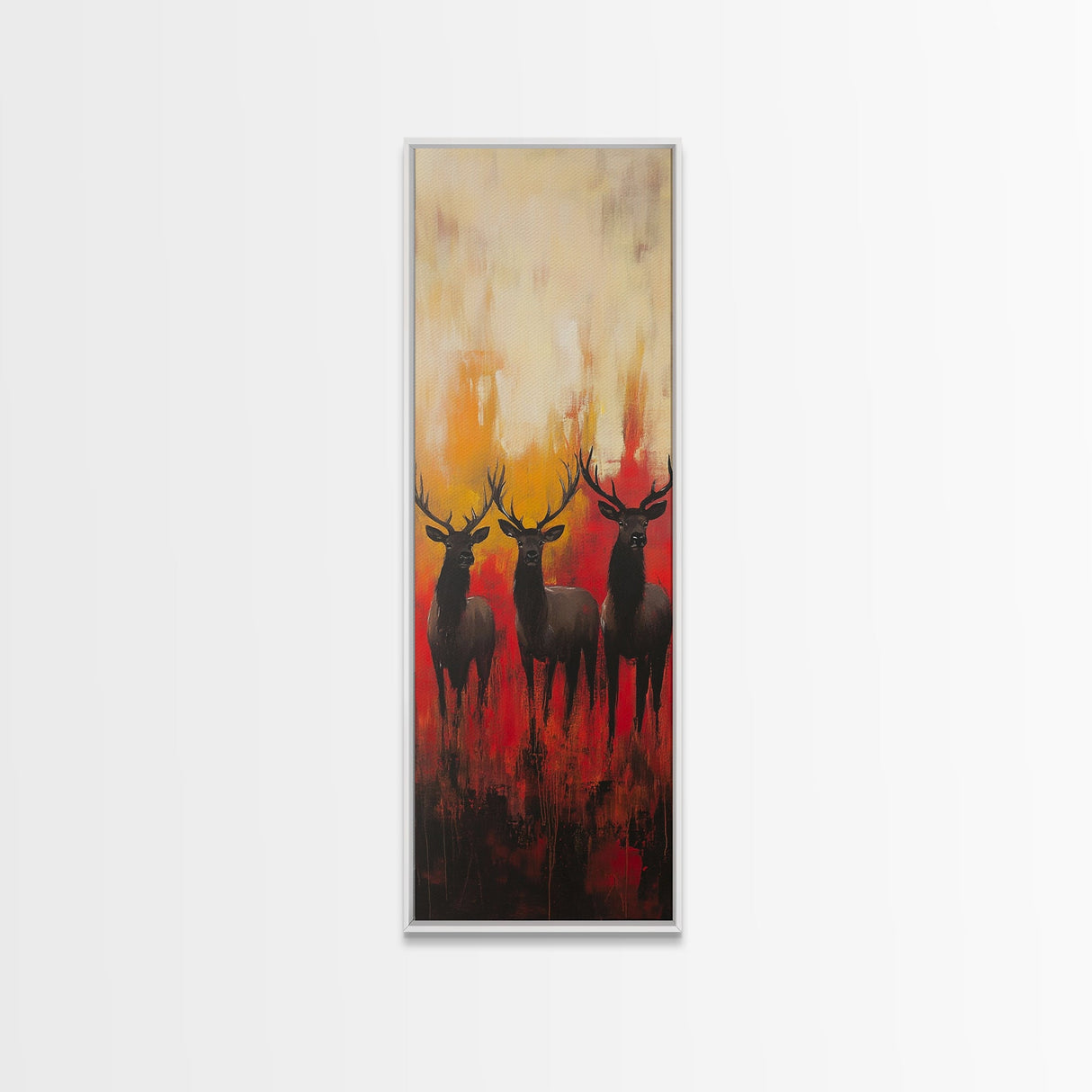 Autumn Deer Painting Framed Canvas Print deer drinking water in forest painting rustic wall art woodland decor fall farmhouse art gift idea
