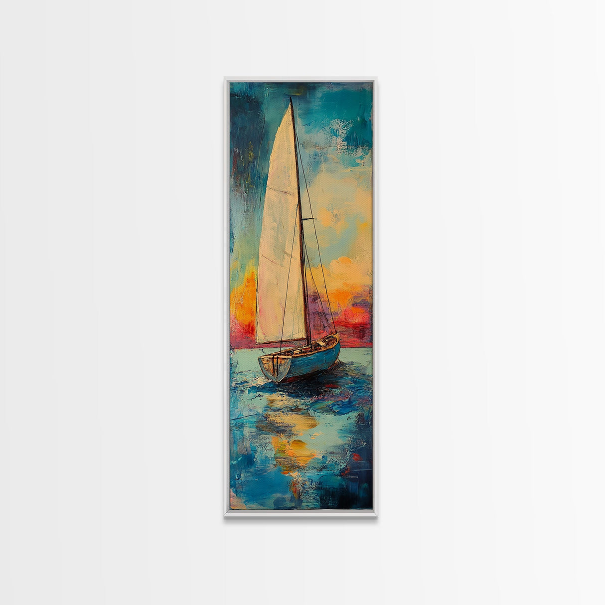 Sailboat at Sunset Framed Canvas Print, Nautical Painting, Coastal Wall Art, Seascape Painting, Nautical Decor, Gift Idea Her