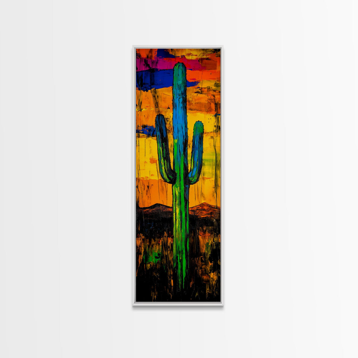 Vibrant Cactus Sunset Canvas Print, Southwest Wall Art, Desert Art, Bright Colorful Wall Art, Moody Art, Joshua Tree Art, Gift Idea, Vertical Wall Art