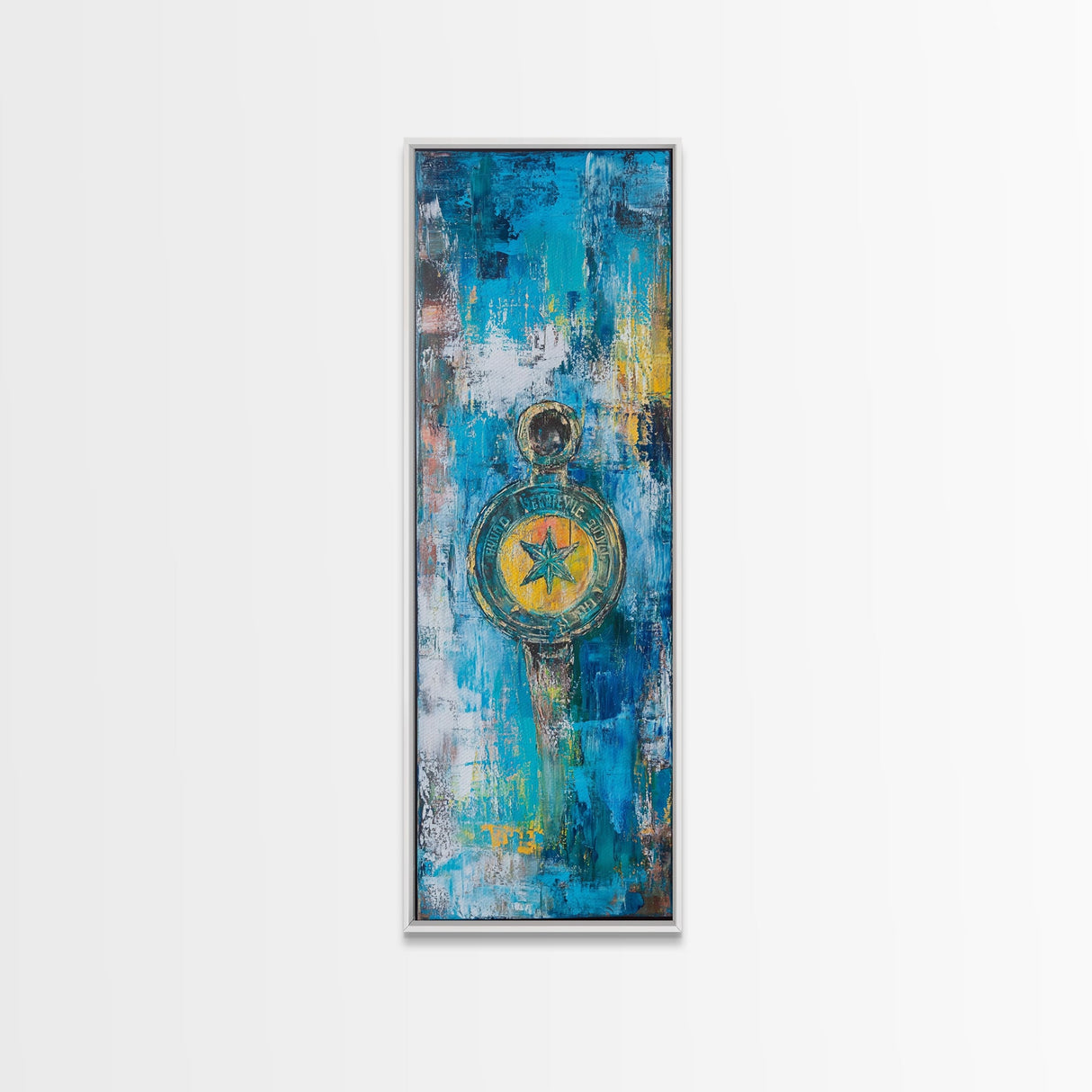Compass Wall Art Framed Canvas Print, Nautical Wall Art, Blue and Green Wall Art, Coastal Decor, Rustic Art, Extra Wide Art, Farmhouse Art