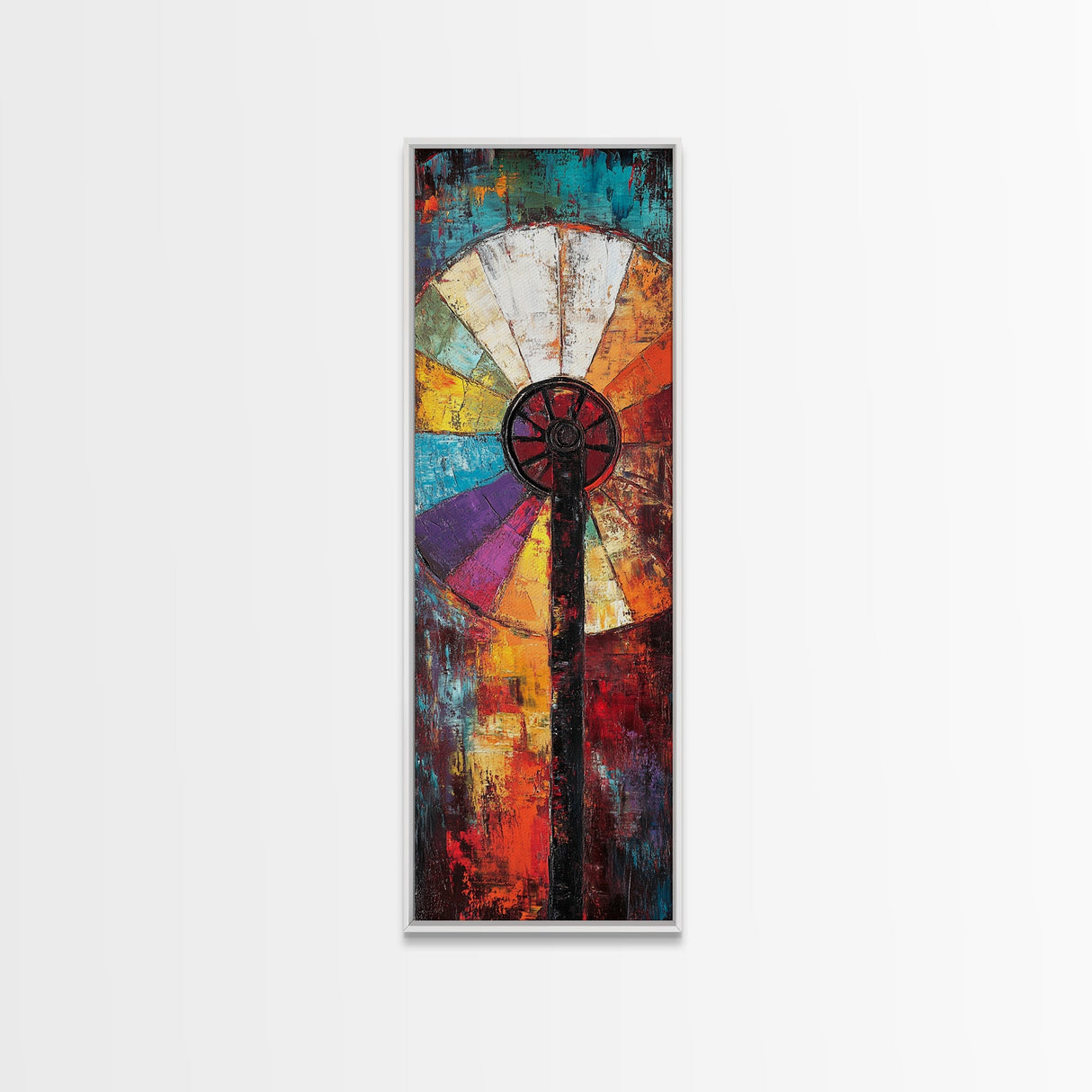 Vibrant Windmill Wall Art Canvas Print Rustic Farmhouse Art Colorful Abstract Painting Tall Skinny Art Living Room Art