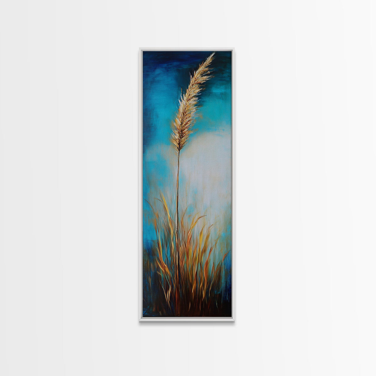 Golden Wheat Field Canvas Print Rustic Wall Art Vertical Landscape Painting Wabi Sabi Art Minimalist Art Tall Narrow Art
