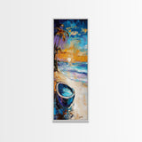 Tropical Beach Sunset Framed Canvas Print Coastal Wall Art Nautical Painting Seascape Art Palm Tree Painting Coastal Decor