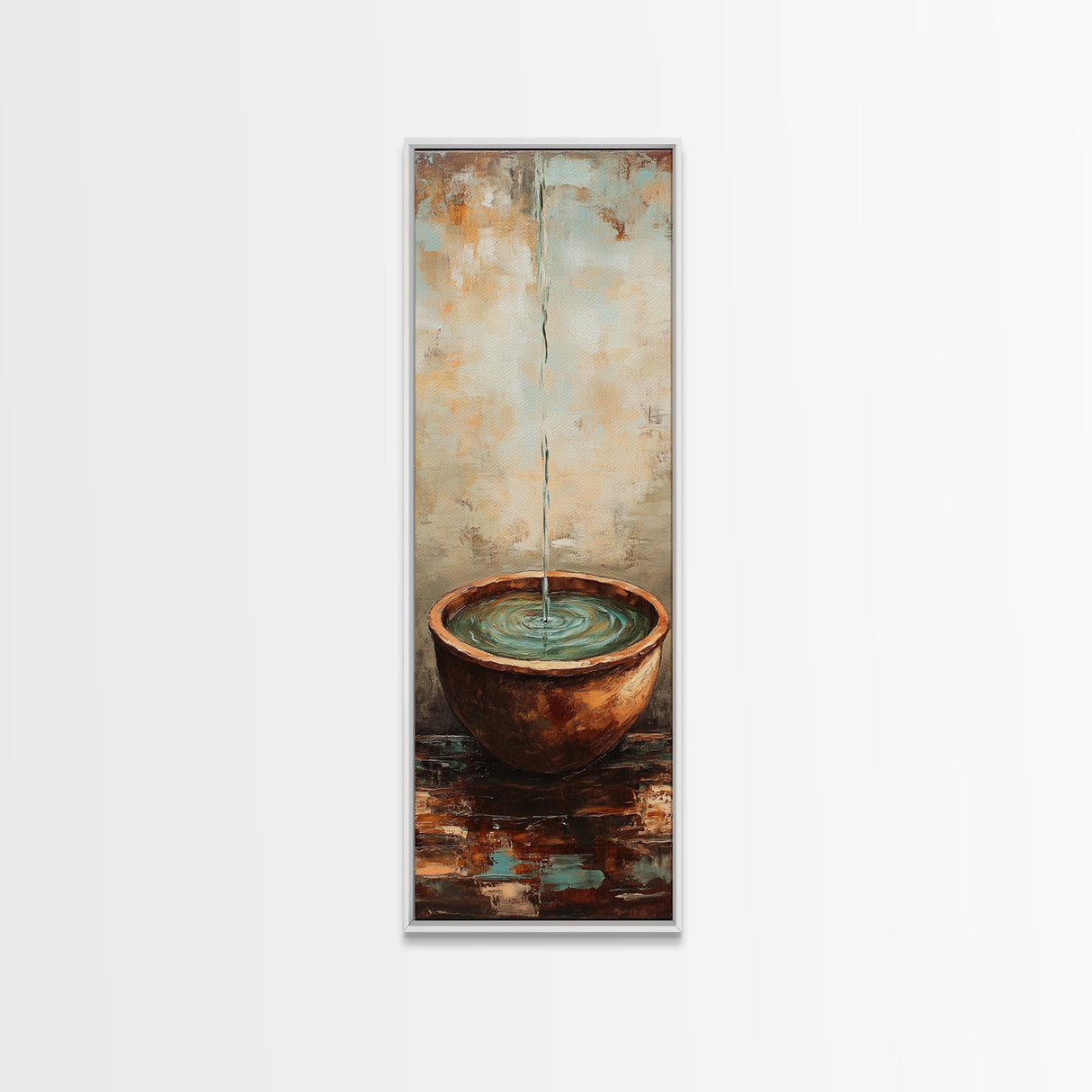Rustic Water Fountain Zen Wall Art Framed Canvas Print Wabi Sabi Art Minimalist Art Above Bed Wall Art Farmhouse Art