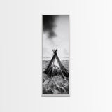 Beach Bonfire, Minimalist Art, Framed Canvas Print, nautical wall art, rustic decor, coastal painting, zen wall art, moody art, minimalist art