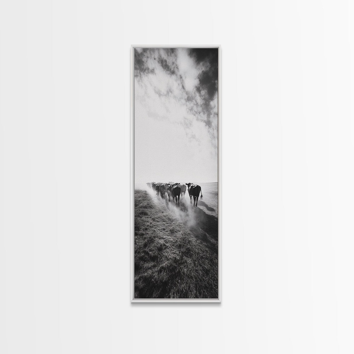 Dusty Cattle Drive, Western Landscape, Framed Canvas Print, Rustic Wall Art, Moody Art, Extra Wide Art, Southwest Wall Art