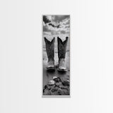 Cowboy Boots, Coastal Cowgirl, Wall Art, Framed Canvas Print, Rustic Décor, Western Artwork, Moody Art, Southwestern Wall Art
