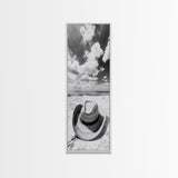 Straw Cowboy Hat, Beach Photography, Framed Canvas Print, Coastal Cowgirl, Wall Art, Rustic Décor, Minimalist Wall Art